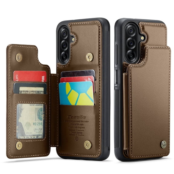 For Samsung Galaxy A17 Case with Card Holder, Wallet Case for Women Men with RFID Blocking, Durable Leather Kickstand Magnetic Clasp Shockproof Phone Case for Samsung Galaxy A17