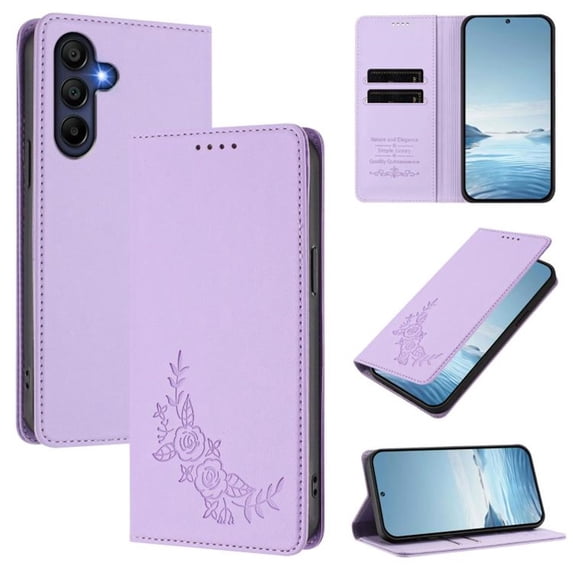 For Samsung Galaxy A17 / Galaxy A26 6.7" 【RFID Blocking 】Protective Purse Case Peony Strong Magnetic Attachment/Closure, Card Slots/Pocket, PU Leather Flip Wallet Case,Violet