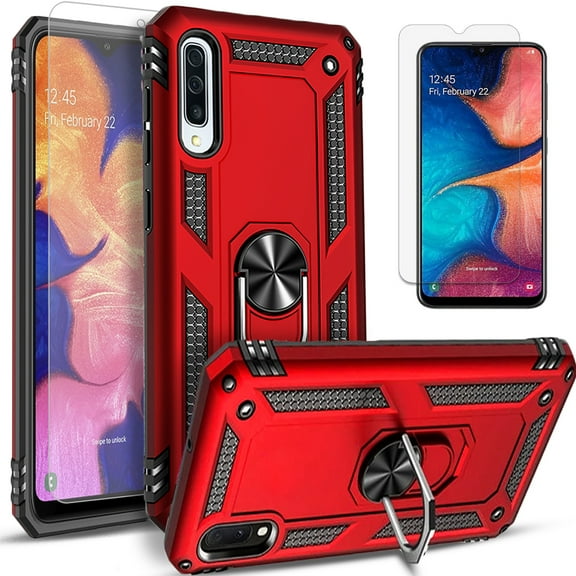 Samsung Galaxy A20S/A208 Case, With [Tempered Glass Screen Protector Included], STARSHOP Drop Protection Ring Kickstand Cover- Red