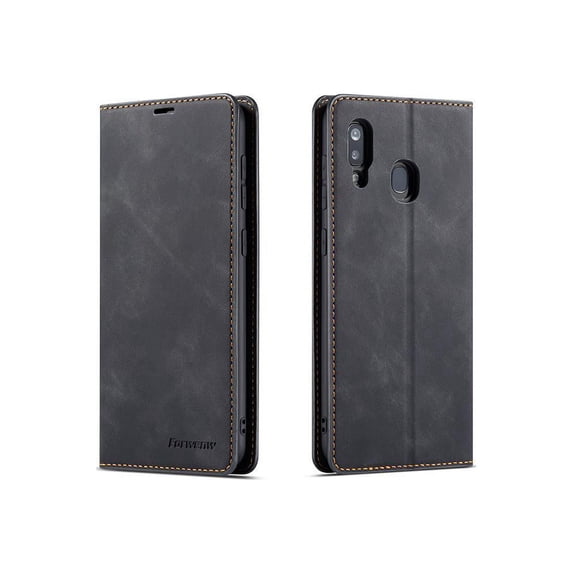 Samsung Galaxy A20e Case, Premium PU Leather Cover TPU Bumper with Card Holder Kickstand Hidden Magnetic Shockproof Flip Wallet Case