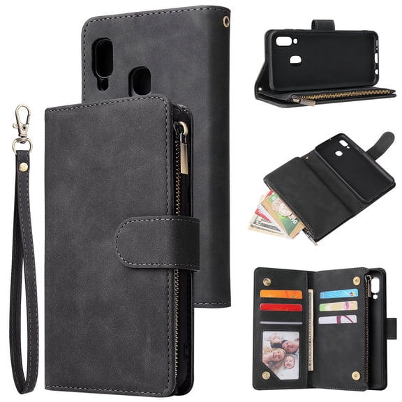 Samsung Galaxy A20e Wallet Case, Dteck Soft Leather Zipper Wallet Case Magnetic Buckle Horizontal Flip Cover with 5 Card Slots/Photo Pocks For Samsung Galaxy A20E (not fit A20), Black