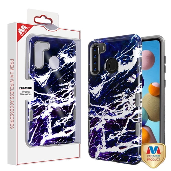 For Samsung Galaxy A21 Case, by Insten Subs Hybrid Najafabad Marble Dual Layer [Shock Absorbing] Hard Plastic/Soft TPU Rubber Case Cover Compatible with Samsung Galaxy A21, Gray