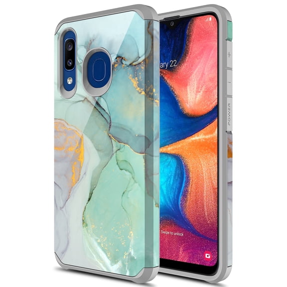 Samsung Galaxy A21 Case, KAESAR Hybird Drop Protection Sleek Slim Dual Layer Shockproof Colorful Graphic Armor Case For Samsung Galaxy A21 (Green Marble)