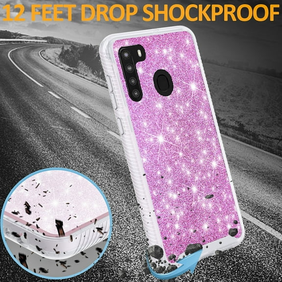 Samsung Galaxy A21 Case, [Not Fit Samsung A21S/A11], Military Grade 12 Feet Drop Proof Phone Cover With Glitter Spot Diamond-Pink