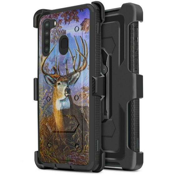 for Samsung Galaxy A21 Case Phone Case Dual Layer Full-Body Rugged Clear Back Case Drop Resistant Shockproof Case with Built In Screen Protector (Big Buck)