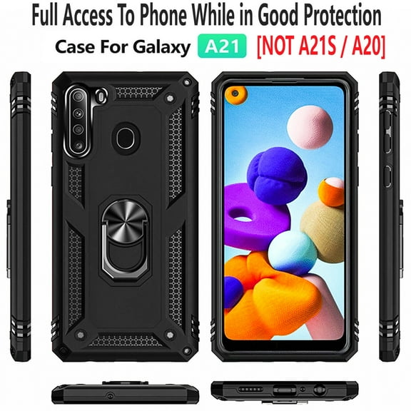 Samsung Galaxy A21 Case, STARSHOP Drop Protection Ring Kickstand Cover- Black