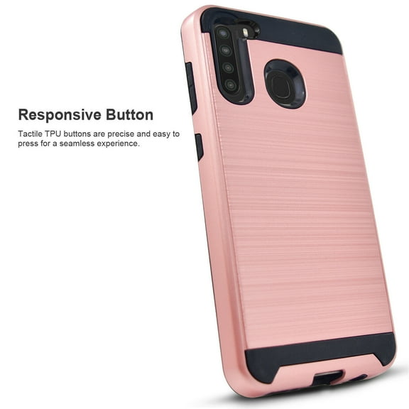 Samsung Galaxy A21 Phone Case, 2-Piece Style Hybrid Shockproof Hard Case Cover (Rose Gold)