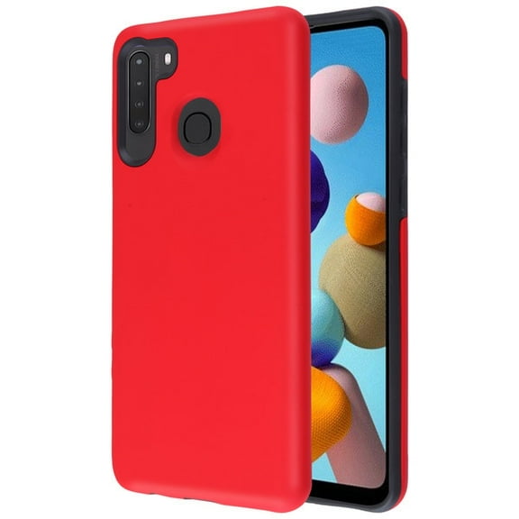 Samsung Galaxy A21 Phone Case Slim Hybrid Armor Shockproof Impact [Shock Absorption] Rubber Dual Layer Rugged Protective Hard PC Bumper Frame & Soft TPU [RED] Cover for Samsung Galaxy A21 [2020]