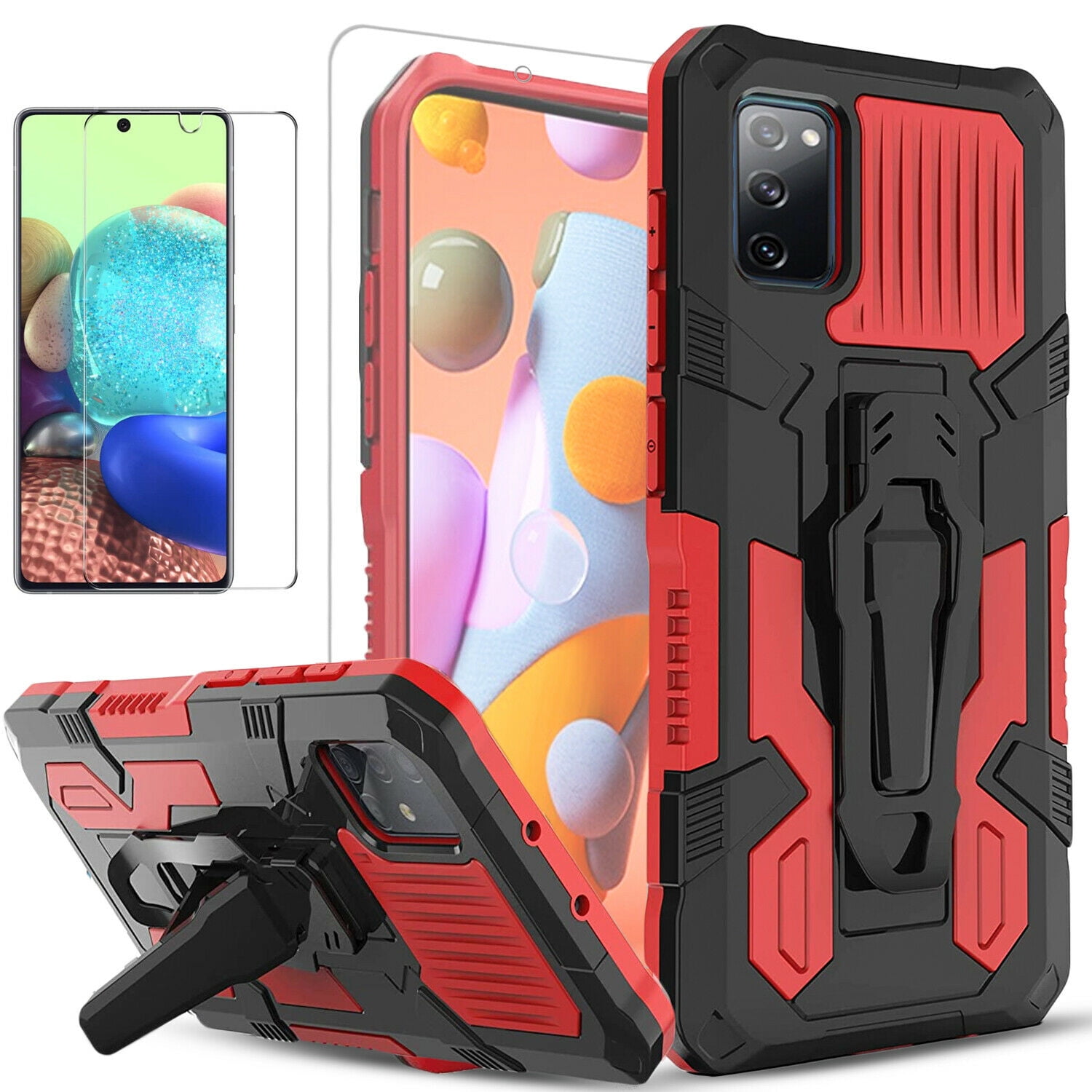 Samsung Galaxy A21S Case Dual Layers Combo Holster And Built In Kickstand Bundled with Temerped Glass Screen Protector Hybird Shockproof Black Walmart