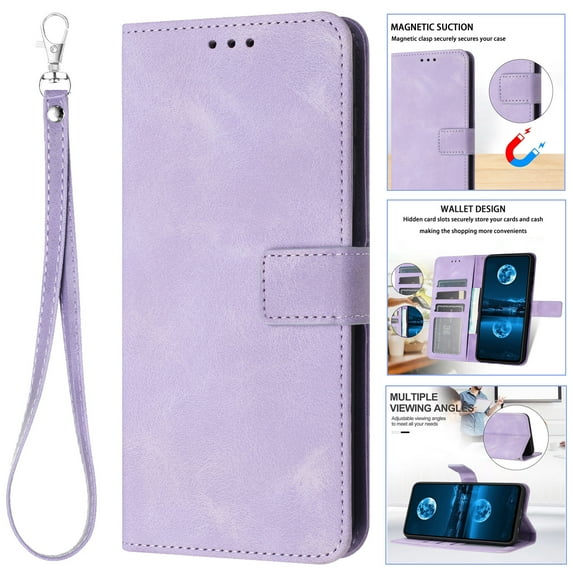 for Samsung Galaxy A21s Wallet Case with RFID Blocking Credit Card Holder, Magnetic Closure PU Leather Folio Flip Kickstand Shockproof Cover with Hand Strap Phone Case,Purple