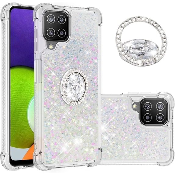 Samsung Galaxy A22 4G Case (Not 5G),Creativity Clear Quicksand Glitter Flowing Liquid Floating Soft TPU Case w/Stand Bling Diamond Sparkle Phone Cover for Samsung Galaxy A22 4G Colorful