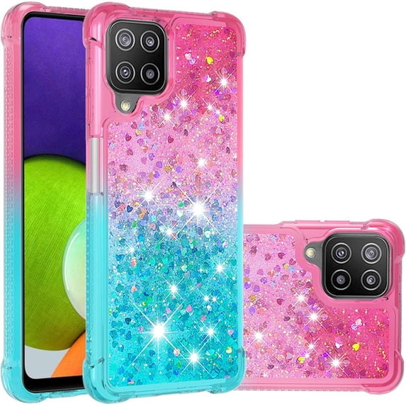 Samsung Galaxy A22 4G Case (Not 5G),Samsung Galaxy M32 Creativity Clear Gradient Quicksand Case Glitter Flowing Liquid Floating Sparkle Cover for Samsung Galaxy A22 4G JB Powder Blue