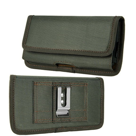 For Samsung Galaxy A22 5G, Boost Celero 5G Universal Horizontal Cell Phone Case Nylon Holster Carrying Pouch with Belt Clip and 2 Card Slots fit Large Devices 6.3" - Midnight Green