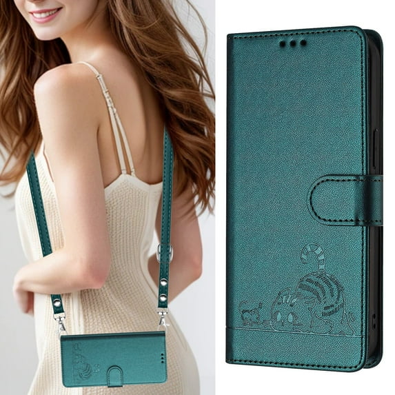 Samsung Galaxy A22 5G Case ,Cat PU Leather Crossbody Lanyard Strap RFID Magnetic Wallet Compatible with Samsung Galaxy A22 5G Cover