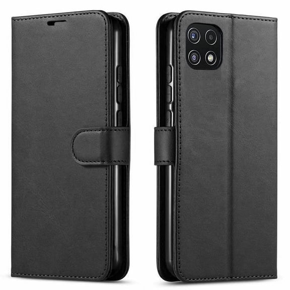 Samsung Galaxy A22 5G Case,  Included [Tempered Glass Screen Protector], Starshop Premium Leather Wallet Pocket Credit Card Slots-Black