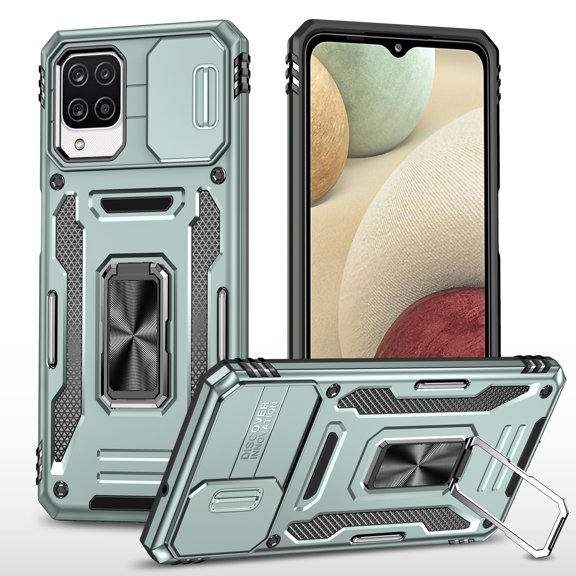 Samsung Galaxy A22 5G Case with Lens Protection, Galaxy A22 5G Ring Holder with Camera Cover & Kickstand Military Grade Shockproof Heavy Duty Protective Support Magnetic Car Mount Holder, Darkgreen