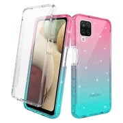 Samsung Galaxy A22 5G Case With Built-in Screen Protector, Rosebono Hybrid Glitter Sparkle Transparent Colorful Gradient TPU Skin Cover 360 Protection Case For Samsung Galaxy A22 5G Pink/Teal