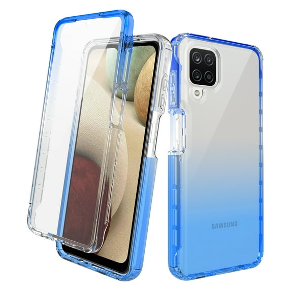 Samsung Galaxy A22 5G Case With Built-in Screen Protector, Rosebono Hybrid Gradient Transparent Soft TPU Clear Skin Cover 360 Protection Case For Samsung Galaxy A22 5G (Blue)
