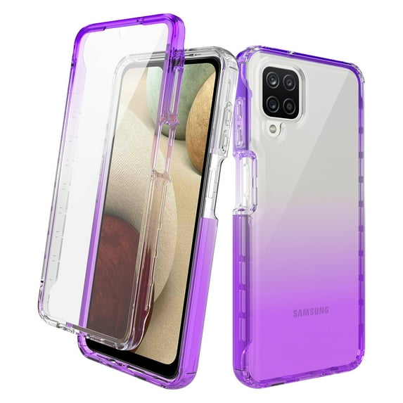 Samsung Galaxy A22 5G Case With Built-in Screen Protector, Rosebono Hybrid Gradient Transparent Soft TPU Clear Skin Cover 360 Protection Case For Samsung Galaxy A22 5G (Purple)