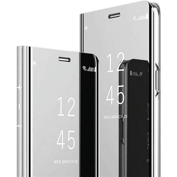 Samsung Galaxy A22 5G (Not 4G) Makeup Mirror Phone Case,Luxury Clear View Smart Window Screen Display Case Support Wireless Charging Flip Phone Cover for Samsung Galaxy A22 5G QH Silver