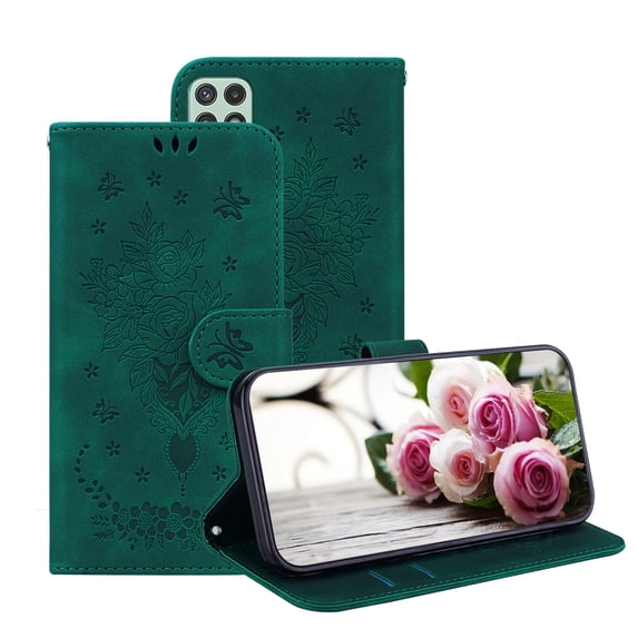 For Samsung Galaxy A22 5G (Not Fit A22 4G) Phone Case, Retro Leather Embossed Pattern Magnetic Folio Wallet Flip Holder Kickstand Card Cash Pocket Protective Case,Green