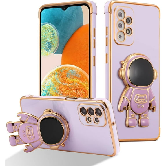 for Samsung Galaxy A23 4G/5G Case Cute 6D Astronaut Case with Stand Function Luxury Plating Case Cover Slim Fit Soft TPU Shockproof Bumper Protective Electroplated Case for Girls Boys,Purple