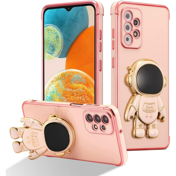 for Samsung Galaxy A23 4G/5G Case Cute 6D Astronaut Case with Stand Function Luxury Plating Case Cover Slim Fit Soft TPU Shockproof Bumper Protective Electroplated Case for Girls Boys,Pink