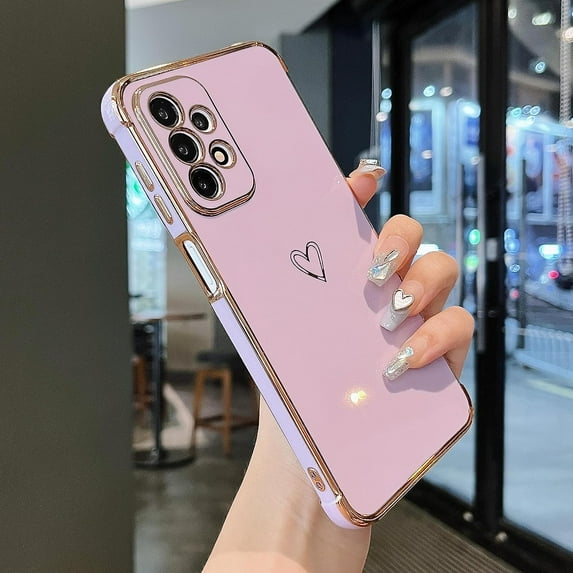 Samsung Galaxy A23 4G/5G Case,Cute Plating Edge Love Hearts Pattern with Camera Lens Protection Phone Cover for Galaxy A23 6.6",Purple