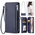 thumbnail image 1 of For Samsung Galaxy A23 4G Crossbody/Shoulder Strap Case Wallet Card Holder RFID Blocking Magnetic Closure PU Leather Flip with Wrist Strap Zipper Credit Card Slots Shockproof Cover, Darkblue, 1 of 8