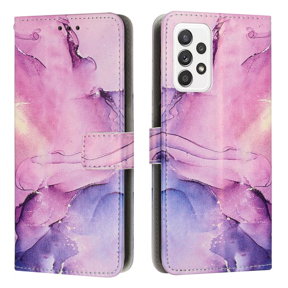 for Samsung Galaxy A23 4G Wallet Case with Card Holder,Women Men RFID Blocking PU Leather Flip Cover Wrist Strap Magnetic Closure Credit Card Slots Marble Patterned Book Style Phone Case,Purple