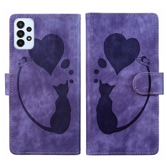 For Samsung Galaxy A23 5G 6.6" Cat Patterned Embossed Strong Magnetic Attachment/Closure, Card Slots/Pocket, PU Leather Flip Wallet Case ,Purple,For Galaxy A23 5G