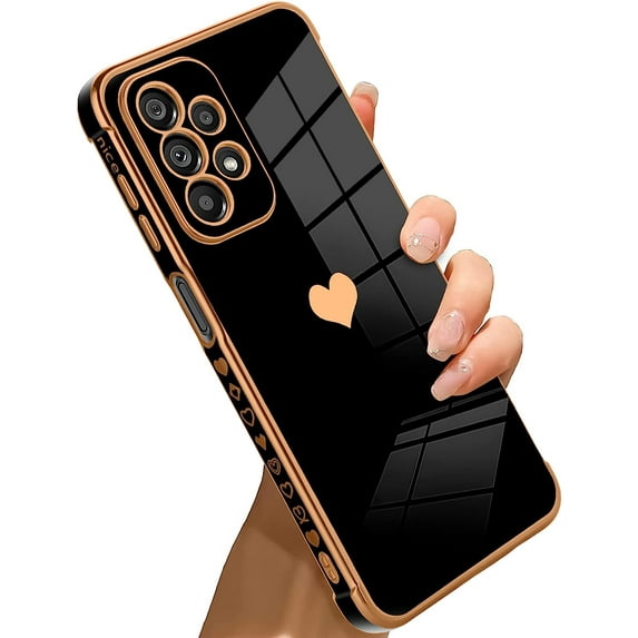 for Samsung Galaxy A23 5G Case Love Heart Plating Electroplate Luxury Elegant Case Camera Protector Soft TPU Shockproof Protective Corner Back Cover Galaxy A23 5G Case -Black