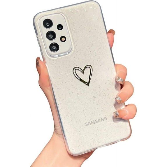 for Samsung Galaxy A23 5G Glitter Clear Phone Case, Samsung A23 5G Cute Heart Case for Women Girls, Bling Sparkle Samsung A23 Case Transparent Soft Cover for Galaxy A23 4G/5G 6.6" (Heart b)