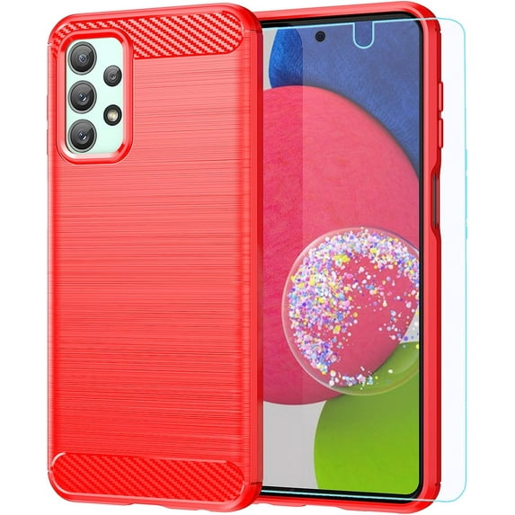 for Samsung Galaxy A23 5G case,Galaxy A23 case with HD Screen Protector,Fashion Shock-Absorption Flexible TPU Bumper Soft Rubber Protective Case Cove for Samsung Galaxy A23 (Red Brushed TPU)