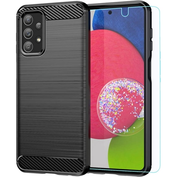 for Samsung Galaxy A23 5G case,Galaxy A23 case with HD Screen Protector,Fashion Shock-Absorption Flexible TPU Bumper Soft Rubber Protective Case Cove for Samsung Galaxy A23 (Black Brushed TPU)