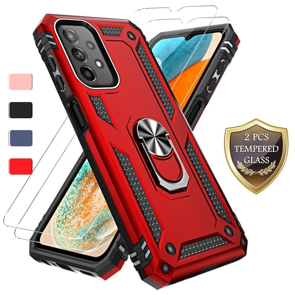 Samsung Galaxy A23 5g Phone Case with Screen Protector(2 Pack), Heavy Duty Shockproof Kickstand with Ring Holder for Samsung A23 5g, Red