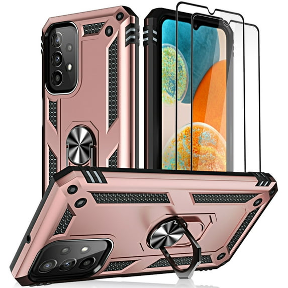 Samsung Galaxy A23 5g Phone Case with Screen Protector(2 Pack), Heavy Duty Shockproof Kickstand with Ring Holder for Samsung A23 5g, Rose Gold