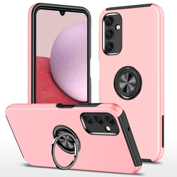 for Samsung Galaxy A24 4G Case, 360° Rotatable Ring Holder Kickstand Dual Layer Military-Grade Drop Tested Protection Support Car Holder Mount Magnetic Absorbing Bumper Phone Case, Rosegold
