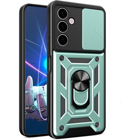 for Samsung Galaxy A24 4G Case with Slide Camera Cover for Men, Military Grade Drop Protective Phone Cover Case with Ring Kickstand for Samsung Galaxy A24 4G SJ Green