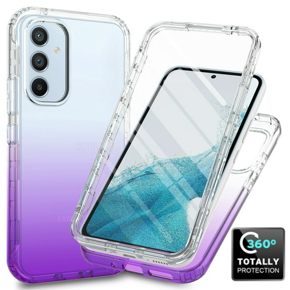 for Samsung Galaxy A24 4G Gradient Clear Case with Built-in Screen Protector, Crystal Clear Not Yellowing Case Military Grade Full Body Shockproof Phone Cover for Samsung Galaxy A24 4G, Purple