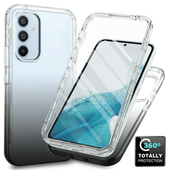 for Samsung Galaxy A24 4G Gradient Clear Case with Built-in Screen Protector, Crystal Clear Not Yellowing Case Military Grade Full Body Shockproof Phone Cover for Samsung Galaxy A24 4G, Black