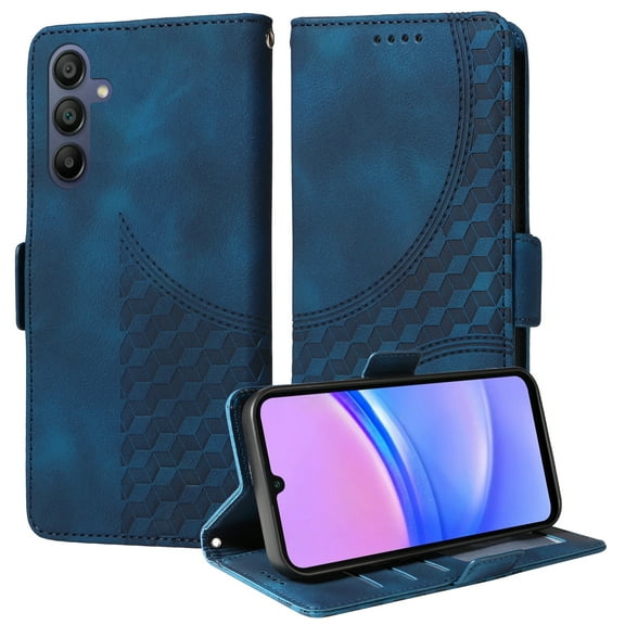 for Samsung Galaxy A24 4G Pattern Wallet Case, Magnetic Closure PU Leather Wallet Flip Case with Card Holder Kickstand Purse Phone Cover with Wrist Strap for Samsung Galaxy A24 4G, Blue
