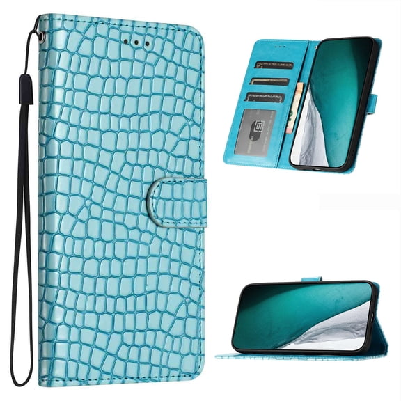 for Samsung Galaxy A24 4G Wallet Case for Women Girls, Crocodile Pattern PU Leather Flip Phone Cover with Card Holder, Kickstand, Magnetic Clasp Flip Case for Samsung Galaxy A24 4G, Blue