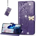 thumbnail image 1 of for Samsung Galaxy A24 4G Wallet Case for Women Girls, Shiny Butterfly Flower PU Leather Cover with Card Slot Holder Flip Phone Case for Samsung Galaxy A24 4G Rhinestone Deep Purple, 1 of 17