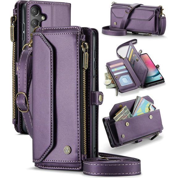 for Samsung Galaxy A24 Wallet Case with RFID Protection, Card Slots, Kickstand, Detachable Strap – Shockproof PU Leather Flip Crossbody Phone Cover Galaxy A24