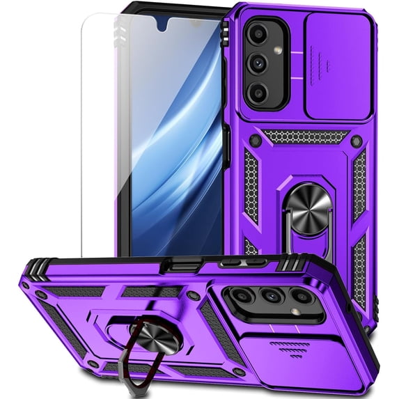 for Samsung Galaxy A25 5G Case with Camera Lens Cover HD Screen Protector, Dual Layer Military-Grade Drop Tested Magnetic Ring Holder Kickstand Protective Phone Case for Samsung Galaxy A25 5G