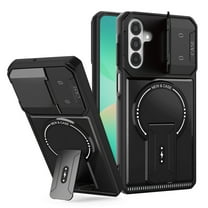 for Samsung Galaxy A25 5G Case, Compatible with MagSafe, Camera Flip Cover, Magnetic Bracket, Rugged Shockproof Drop Protection Durable Protective for Men & Women Hard PC Back Case, Black