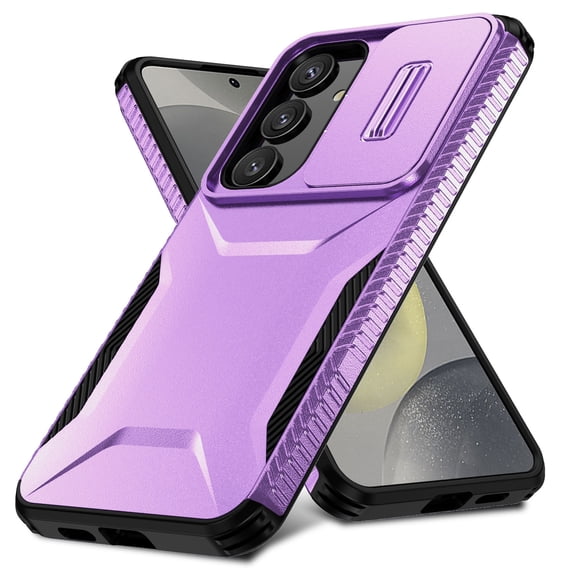 for Samsung Galaxy A25 5G Case, Heavy Duty Case with Camera Lens Sliding Cover, Shockproof Dropproof Non-Slip Military Grade Drop Protection Rugged Cover Case for Galaxy A25 5G, Purple