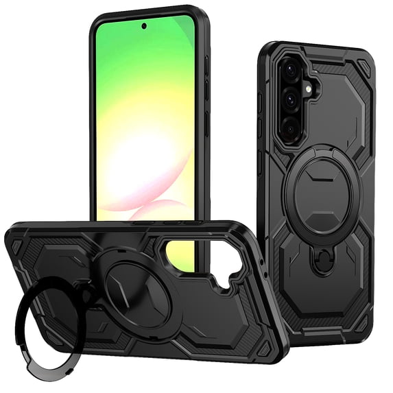 for Samsung Galaxy A25 5G Case with Ring Kickstand, 360°+120° Rotation, Compatible with MagSafe, Magnetic Car Mount Support, Shockproof Dual Layer Soft TPU + Hard PC Protective Cover, Black