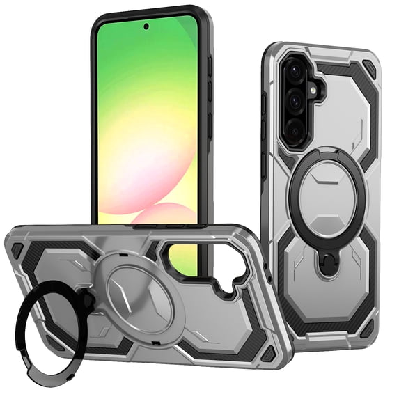 for Samsung Galaxy A25 5G Case with Ring Kickstand, 360°+120° Rotation, Compatible with MagSafe, Magnetic Car Mount Support, Shockproof Dual Layer Soft TPU + Hard PC Protective Cover, Gray